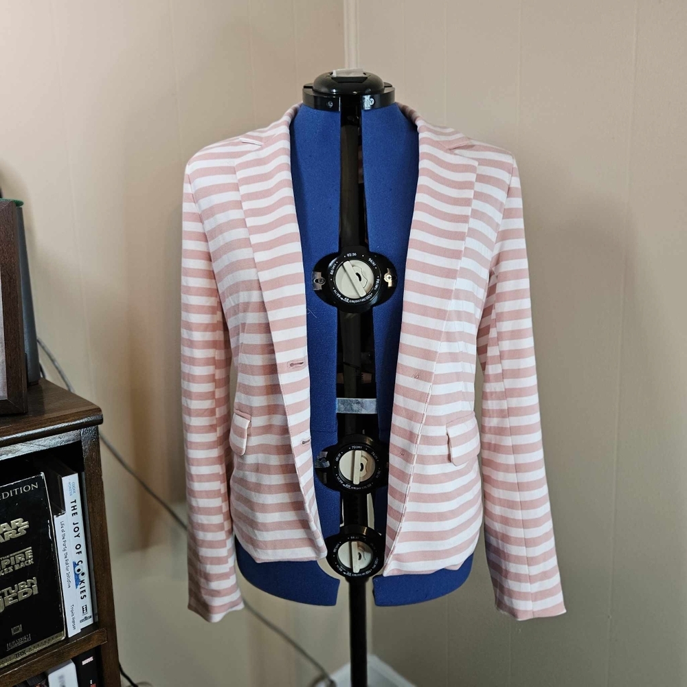 Allegra K Medium Coral and White Striped Blazer